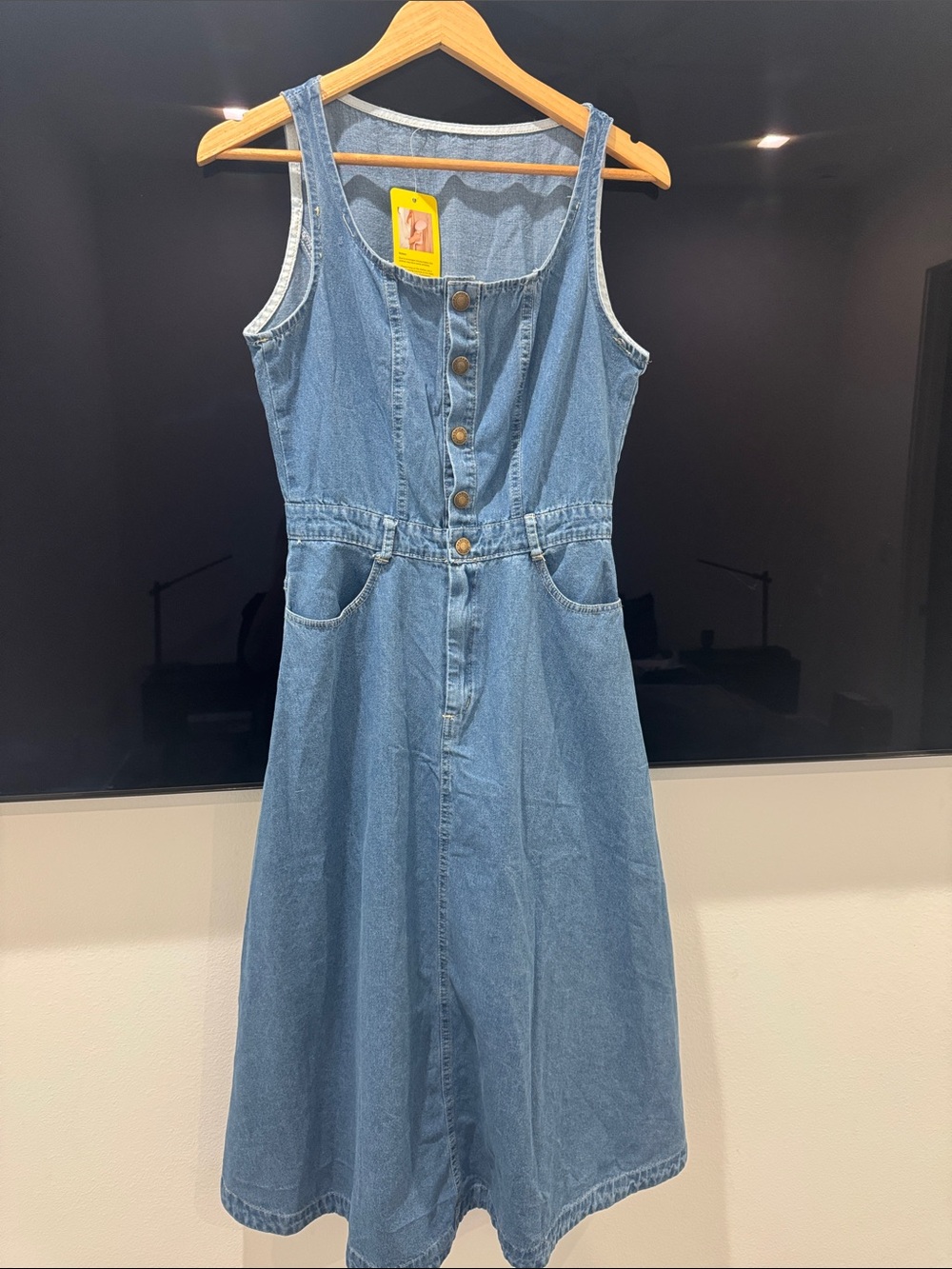 Sleeveless Button-Front Denim Midi Dress in Light Blue